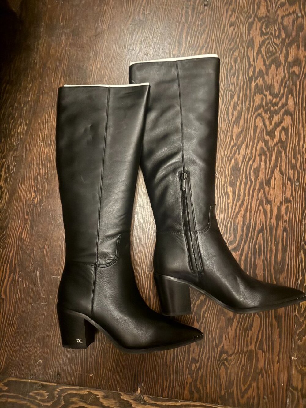NEW Sam Edelman Black Leather Knee High Pointed Toe Boots